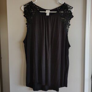 H&M Black Jersey Top with Crochet Lace detail – size XL